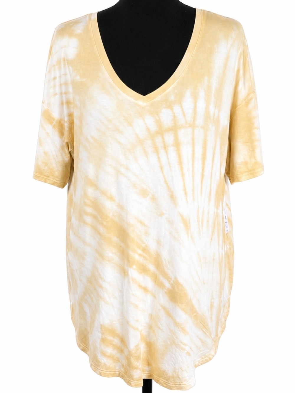 Time and Tru Tie Dye V Neck Tee Yellow White Relaxed Fit Size S